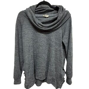 Cupio Cowl Neck Gray Ruffle Side Sweater Size Medium Winter Fall Layering